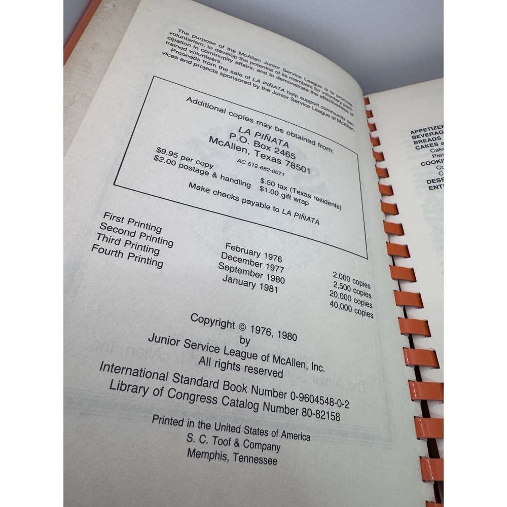 Vintage Cookbook : La Piñata McAllen Texas Junior League 1980 Spiral bound - Picture 3 of 10